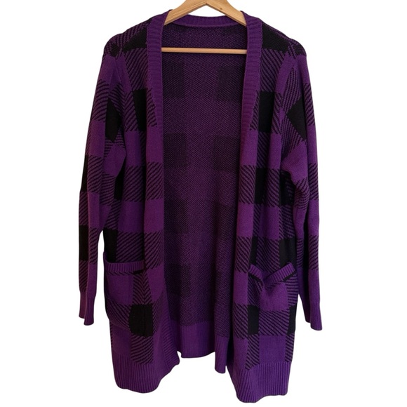 BloomChic Sweaters - BloomChic Plaid Purple and Black Women's Cardigan Sweater
